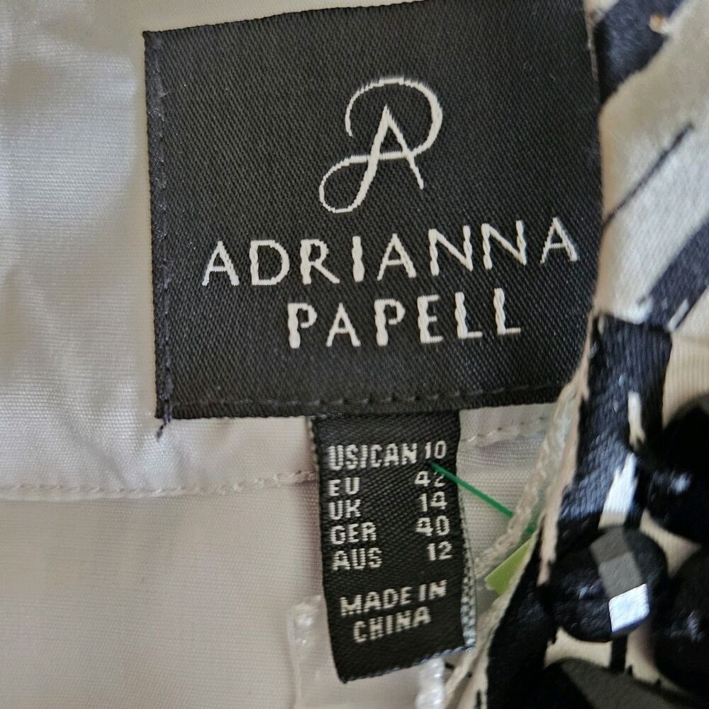 NEW Adrianna Papell Women Dress 10 Black/White Sleeveless Knee Length Polyester - Picture 4 of 9